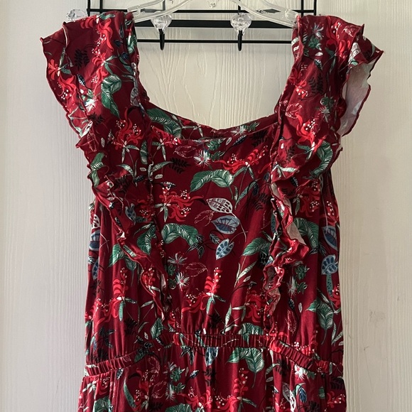 Garnet Hill Red Floral Ruffle Sleeve Maxi Dress - Picture 6 of 12
